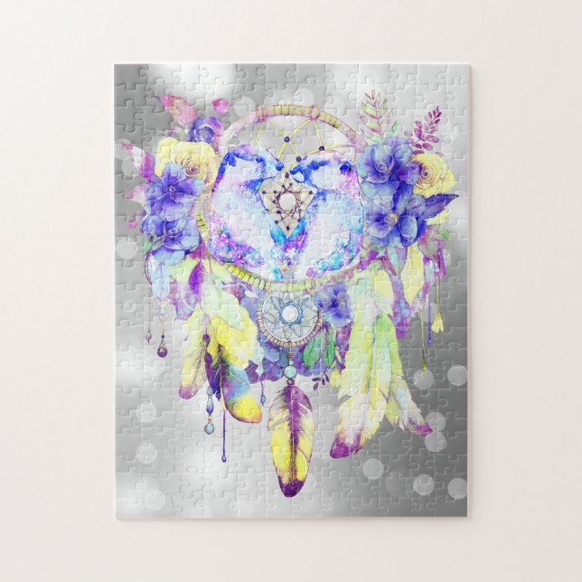 Blommigten Otter Dreamcatcher Blue Gult Pussel (Vertikal)