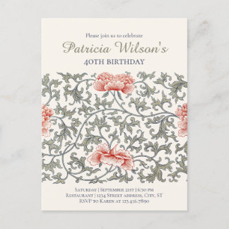 Blommigten på födelsedagen William Morris stil CC1 Inbjudan Vykort