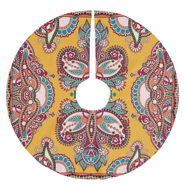 Blommigten Paisley: Traditional Bandanna Julgransmatta Borstad Polyester (Framsidan)