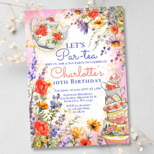 Blommigten Par Tea Party Birthday Inbjudningar