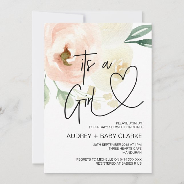 Blommigten Party Nyfödd bebis Party, en flicka, ba Inbjudningar (Framsida)