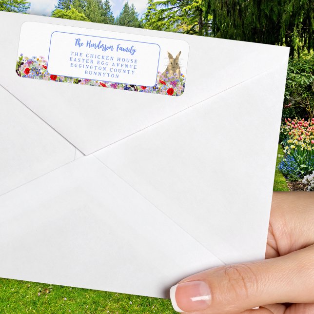 Blommigten påsk Brunch och Egg Hunt Returadress Etikett (Easter brunch egg hunt floral bunny return address label sticker)