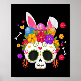 Blommigten Påskhare Sugar Skull Rabbit Öron Poster