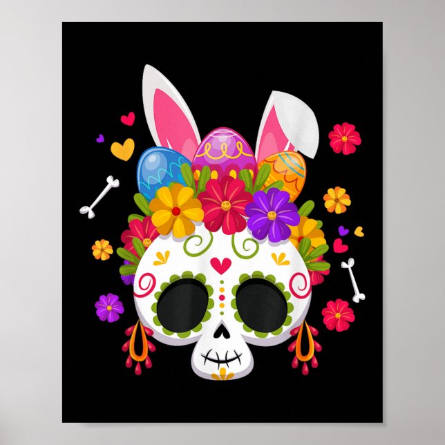 Blommigten Påskhare Sugar Skull Rabbit Öron Poster (Framsidan)