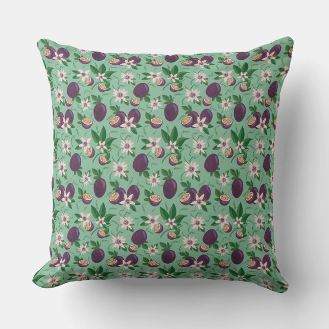 Blommigten Passion Fruit Grönt Upprepa Mönster Art Kudde (Framsida)