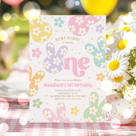 Blommigten Pastel Vår 1:a födelsedagen i Bunny Dai Inbjudningar