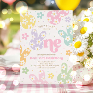 Blommigten Pastel Vår 1:a födelsedagen i Bunny Dai Inbjudningar