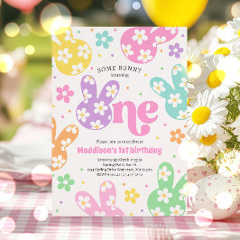 Blommigten Pastel Vår 1:a födelsedagen i Bunny Dai Inbjudningar