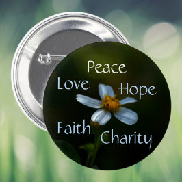 Blommigten Peace Kärlek Hope Faith Charity Daisy Knapp