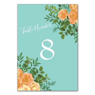Blommigten Peach Aqua Teal Bröllop Ro Bordsnummer