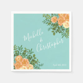 Blommigten Peach Aqua Teal Bröllop Ro Pappersservett