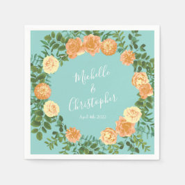 Blommigten Peach Aqua Teal Bröllop Ro Pappersservett