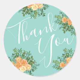 Blommigten Peach Aqua Teal Bröllop Ro Runt Klistermärke