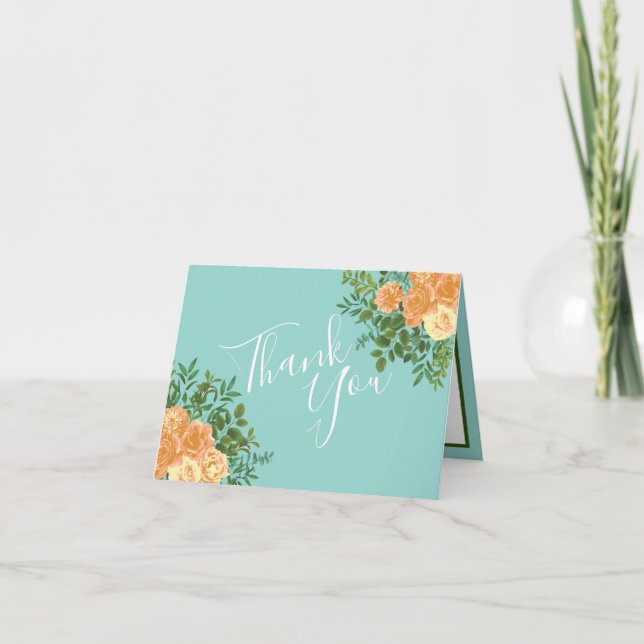 Blommigten Peach Aqua Teal Bröllop Ro Tack Kort (Framsida)