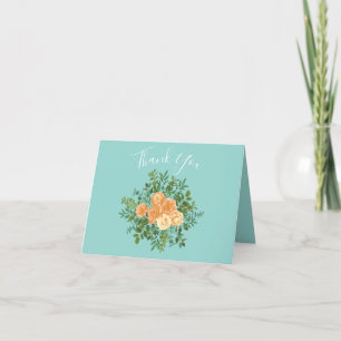 Blommigten Peach Aqua Teal Bröllop Ro Tack Kort