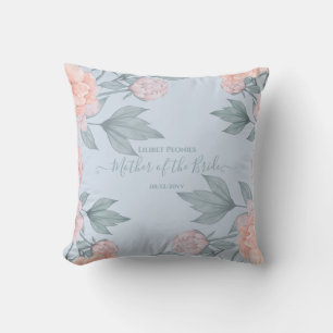 Blommigten Peach Dusty Blue Sage Löv Bröllop Kudde