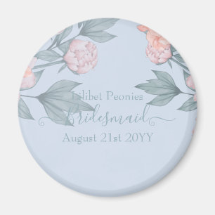 Blommigten Peach Dusty Blue Sage Löv Bröllop Magnet
