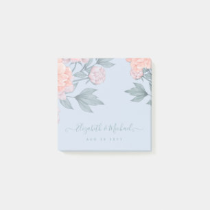 Blommigten Peach Dusty Blue Sage Löv Bröllop Post-it Block