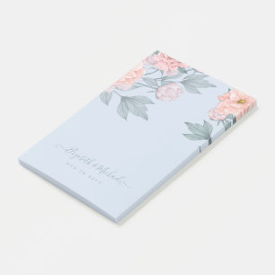 Blommigten Peach Dusty Blue Sage Löv Bröllop Post-it Block