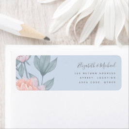 Blommigten Peach Dusty Blue Sage Löv Bröllop Returadress Etikett