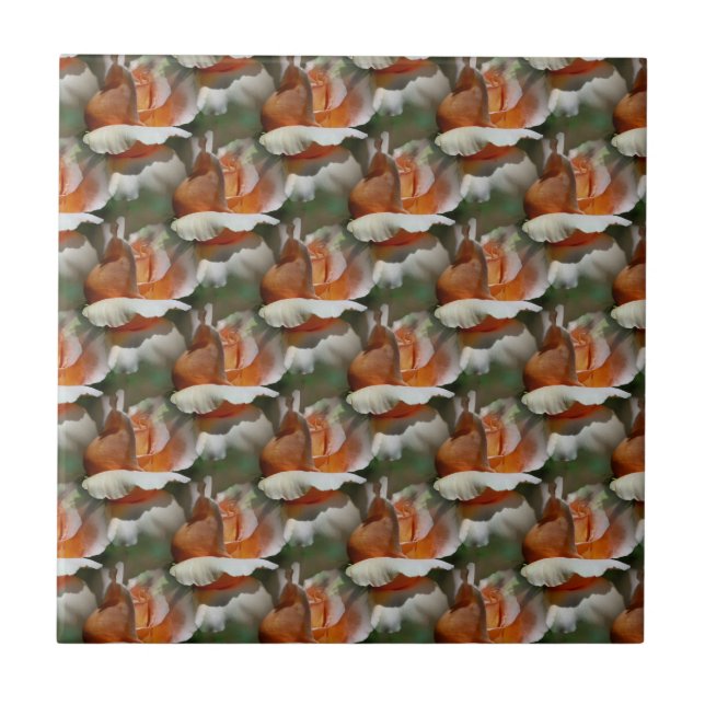 Blommigten Peach Rosenknopps Art Tile Kakelplatta (Framsidan)