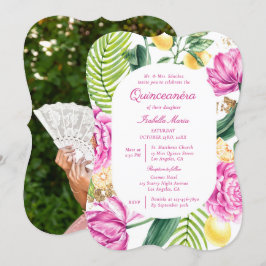 Blommigten Peonies Tulips Lemon Quinceañera Inbjudningar