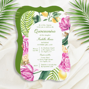 Blommigten Peonies Tulips Lemon Quinceañera Inbjudningar