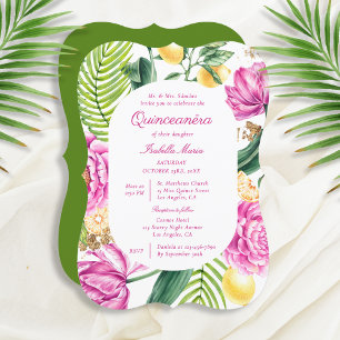 Blommigten Peonies Tulips Lemon Quinceañera Inbjudningar