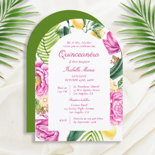 Blommigten Peonies Tulips Lemon Quinceañera Inbjudningar
