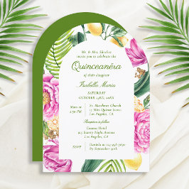 Blommigten Peonies Tulips Lemon Quinceañera Inbjudningar
