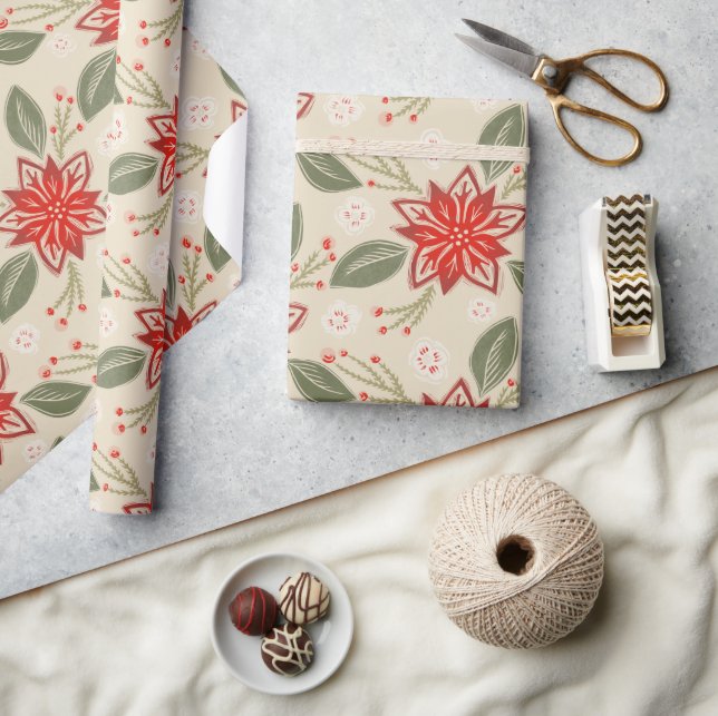 Blommigten People Art Poinsettia Rustic jul Winter Presentpapper (Hantverk)