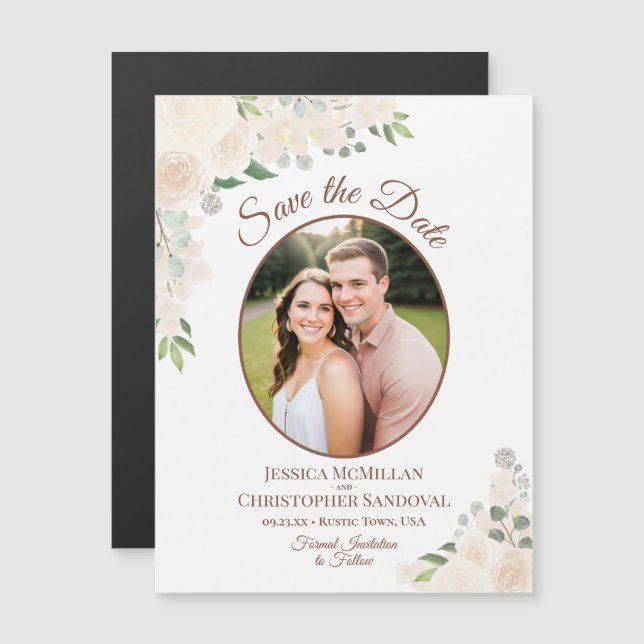 Blommigten  persika Spara datumoval Fotonät (Fram/baksida)