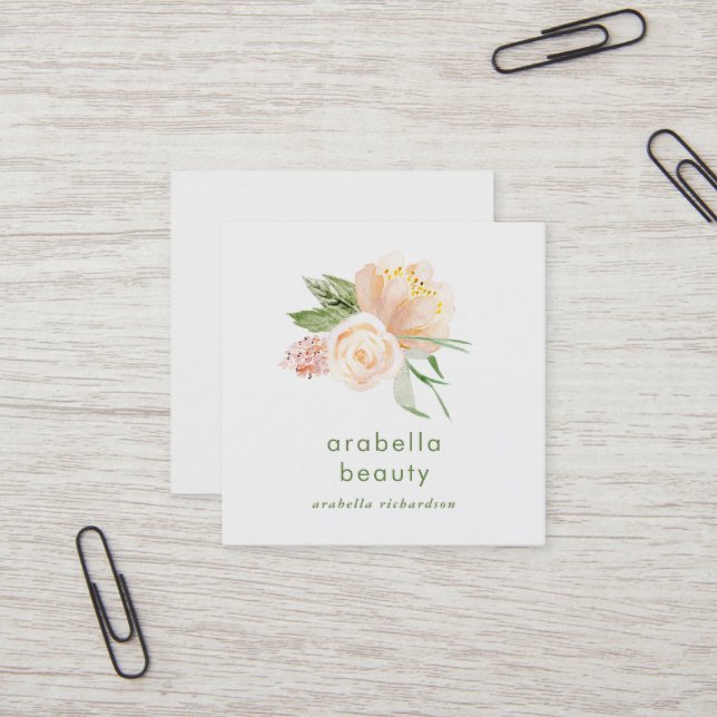 Blommigten Persika vattenfärg| Medieikoner för Soc Fyrkantigt Visitkort (Fram/Back In Situ)