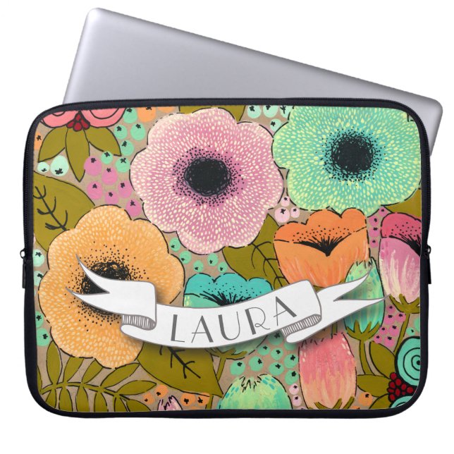 Blommigten personlig Namn - konfektionerad designe Laptop Fodral (Framsidan)