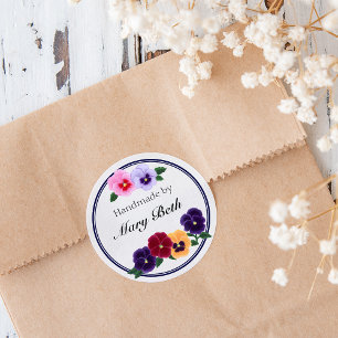 Blommigten personlig Pansies Handmade Label Runt Klistermärke