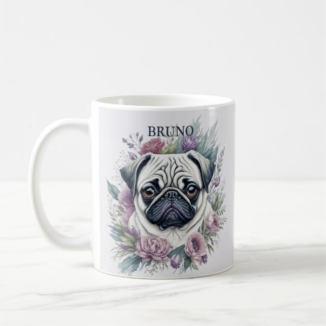 Blommigten personlig Tryckfärgsfärg för Pug Waterc Kaffemugg (Vänster)