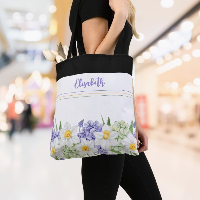 Blommigten personlig vattenfärg - Anpassat namn Tygkasse (Personalized Watercolor Floral Tote Bag - Custom Name, Spring Style)