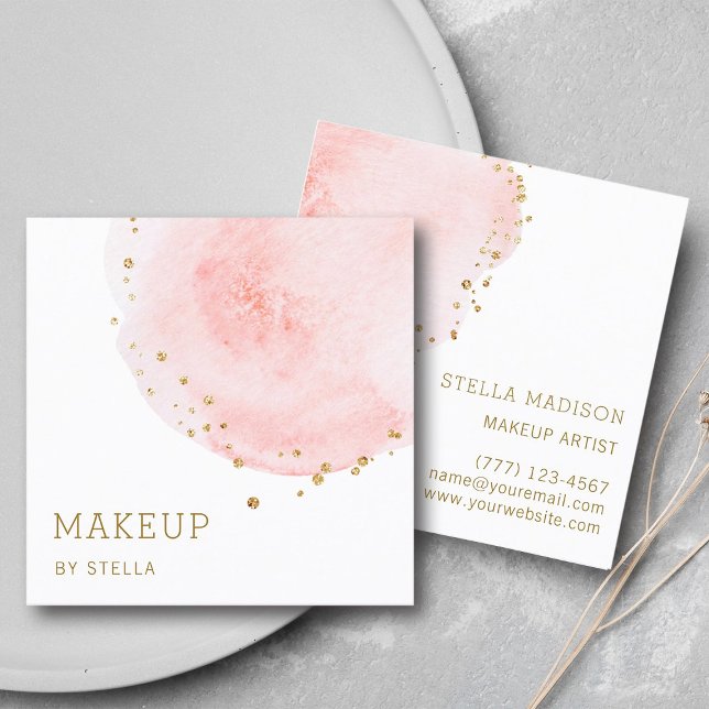  Blommigten Petal Guld Glitter-punkter Fyrkantigt Visitkort (Front & Back)
