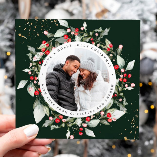 Blommigten Photo Square (Julrött berry) Julkort (Skapare uppladdad)