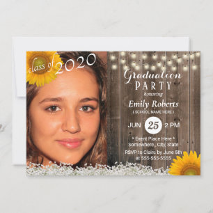 Blommigten Photo Studenten Rustic Wood Solros Inbjudningar