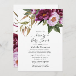 Blommigten Plum och Pastel Violet Drive by Shower Inbjudningar