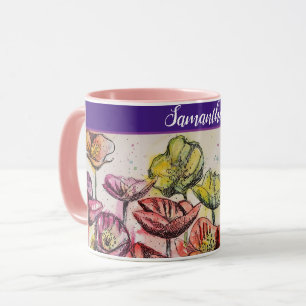 Blommigten Poppy Flowers Poppies Red Orange Gult Mugg