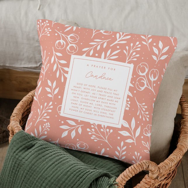 Blommigten Prayer Keepsaké Gift Scripture Peach Kudde (Custom Christian pillow with your name & editable prayer poem design.)