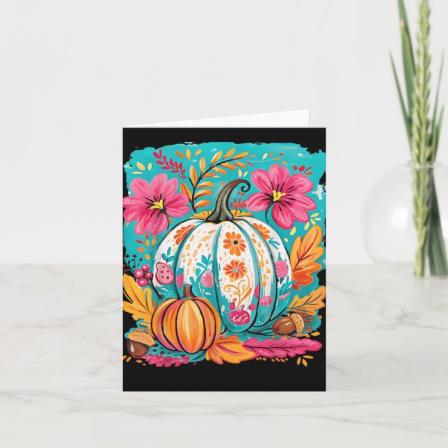 Blommigten Preppy Fall Pumpkin Autumn Thanksgiving Kort (Framsida)