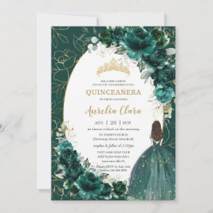 Blommigten Princess Quinceañera Emerald Grönt Guld Inbjudningar