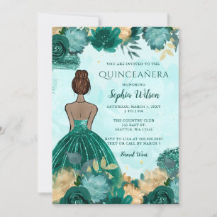 Blommigten Princess Quinceañera i Guld Inbjudningar