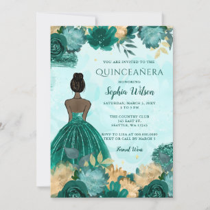 Blommigten Princess Quinceañera i Guld Inbjudningar