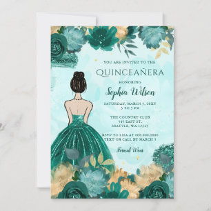Blommigten Princess Quinceañera i Guld Inbjudningar
