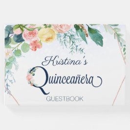 Blommigten Quinceañera Birthday Blue Rosa Vintage Gästböcker