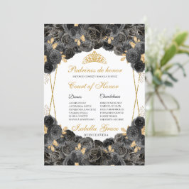 Blommigten Quinceanera Court of Honor, Black and G Inbjudningar